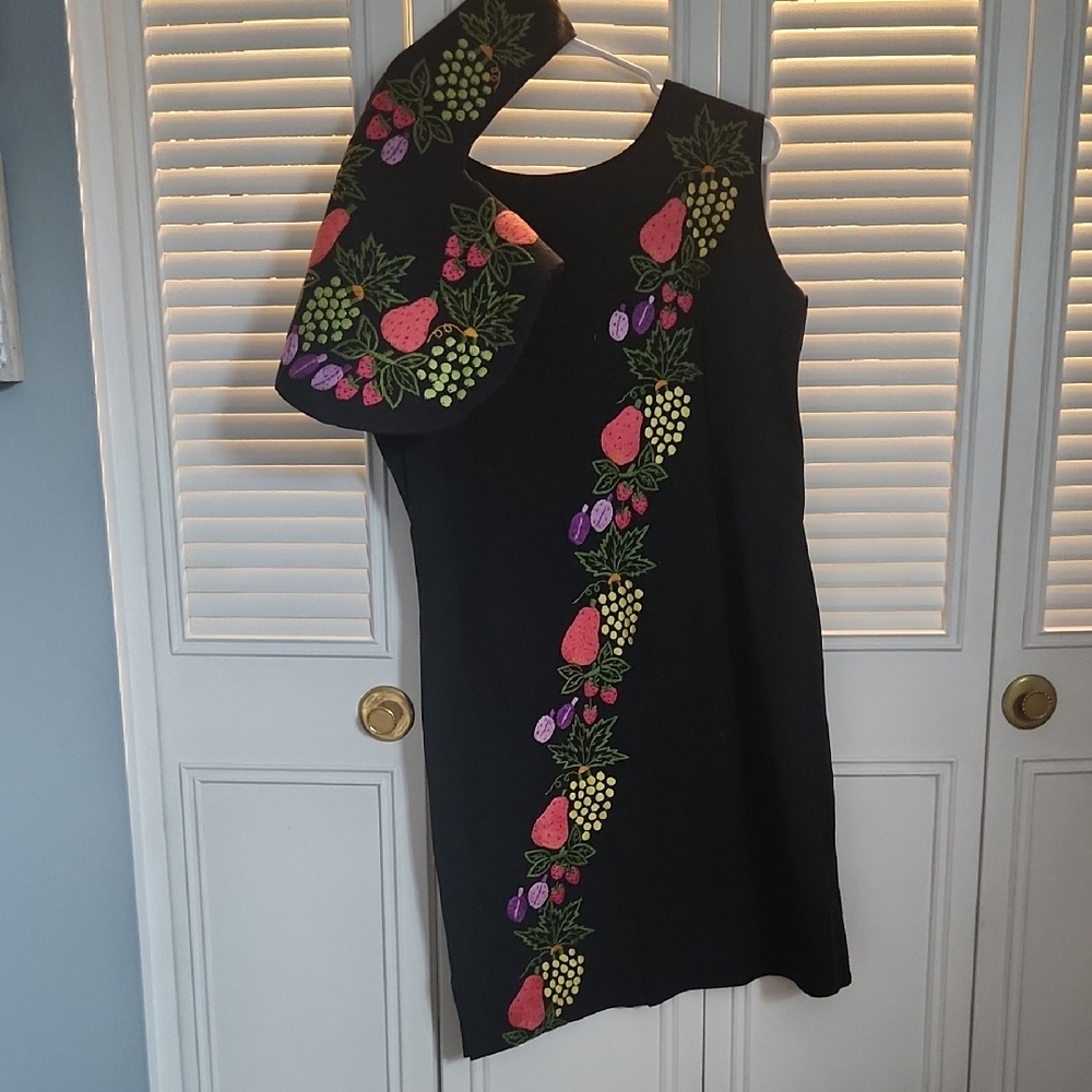 Black One Shoulder Sheath Dress with Pink Floral Embroidery